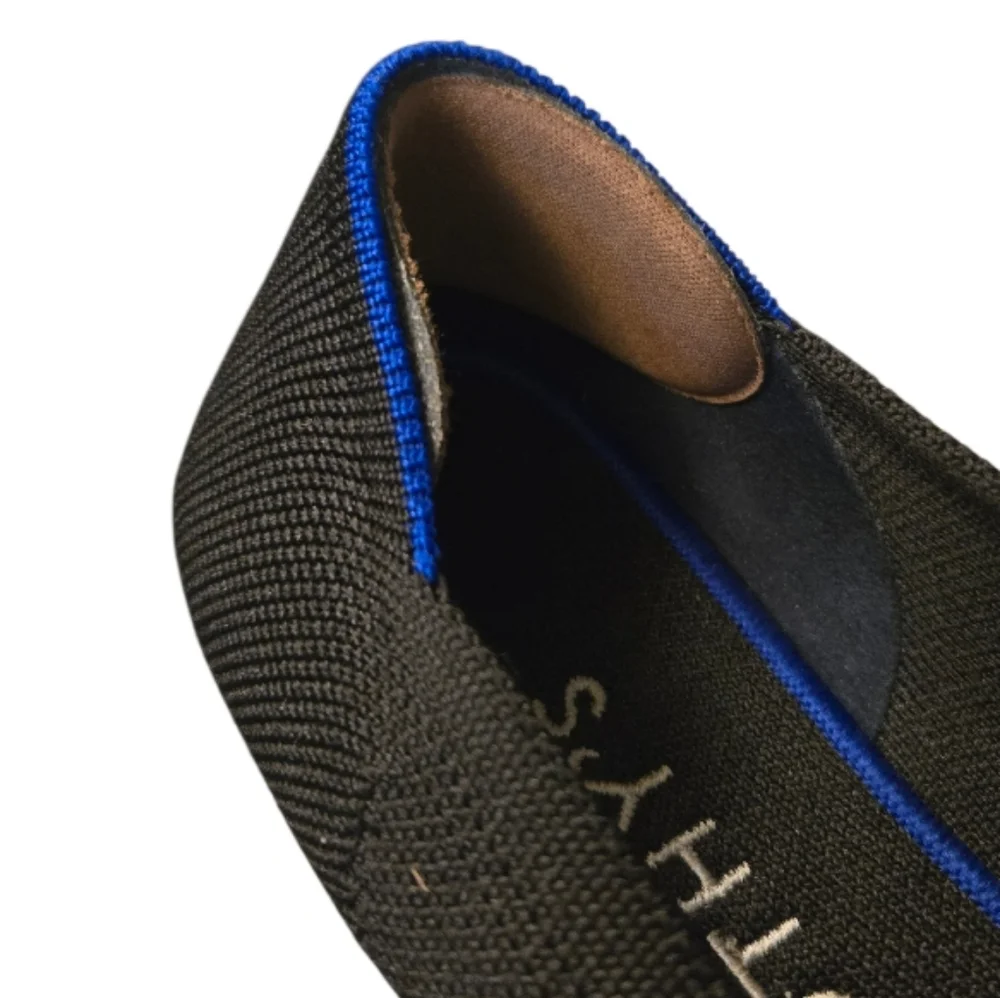 Rothy's Black Knit Slip-On Flats with Blue Trim